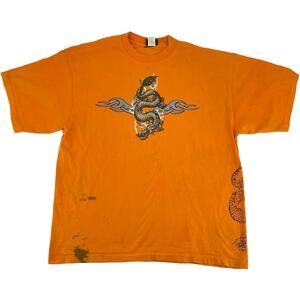 Vintage y2k Men's Orange Extreme Limit Flame Shanghai Chinese Dragon T Shirt XL